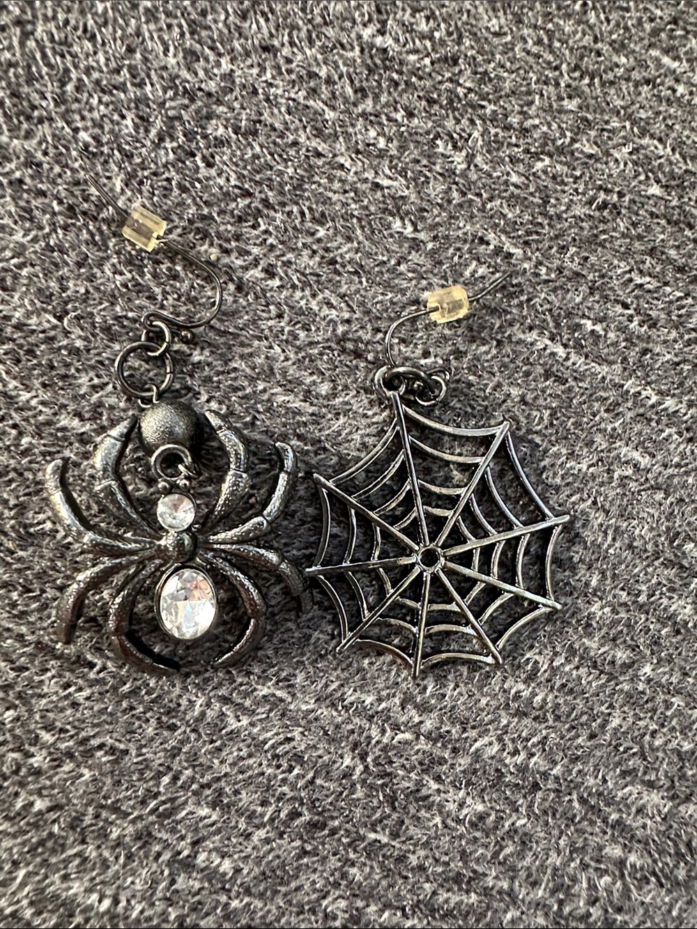 Black Spider and Web Dangle Earrings with Crystal Accents